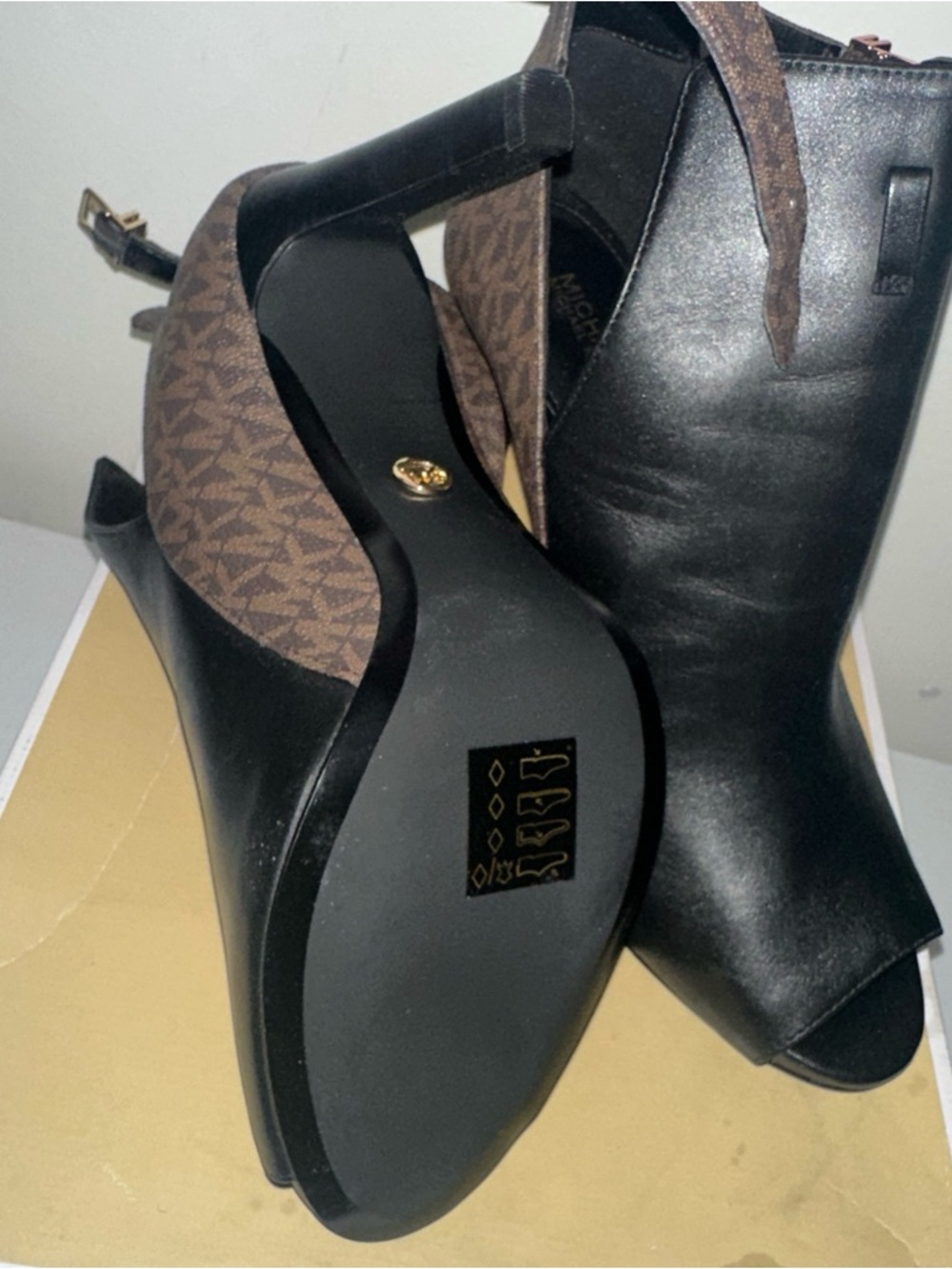 Michael Kors Black & Brown Logo-Accent Peep Toe Ankle Booties - Picture 6 of 6